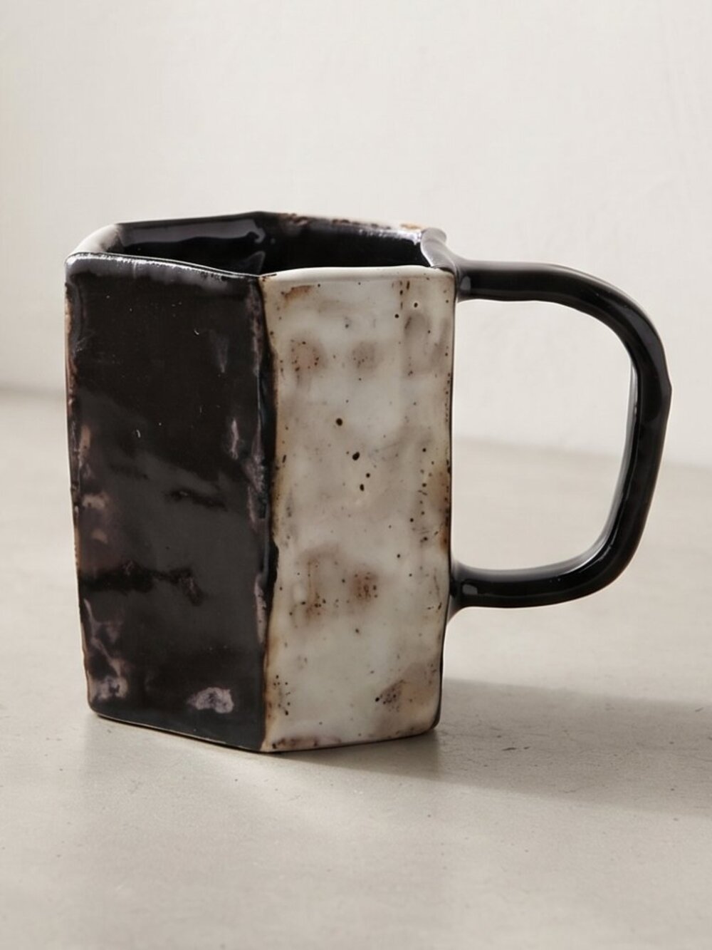 Handmade Studio Pottery Mug Signed S22 Black White Geometric Coffee Cup